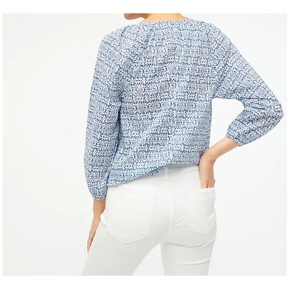 NWT J. Crew Blue and White Raglan Cotton Tassel Tie Boho Top  - SIZE MEDIUM - Picture 5 of 10